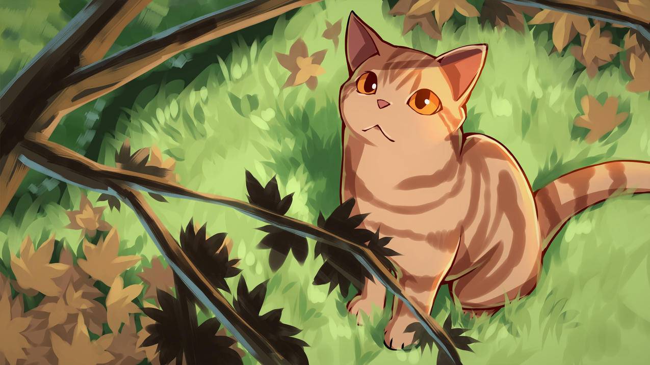 森林 猫 手绘插画 4k高清萌物壁纸