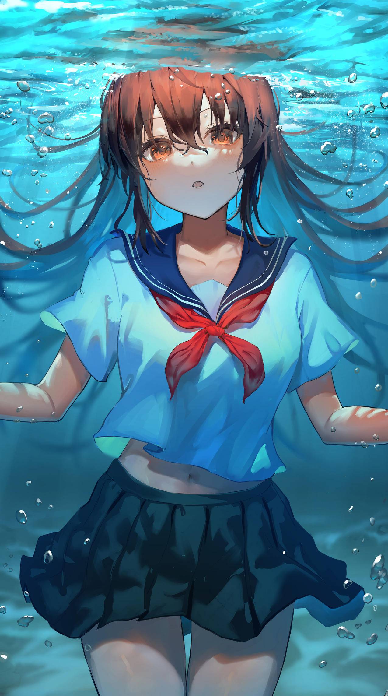 水下女生 水手服 4k动漫手机壁纸