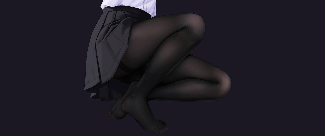 制服 黑色迷你裙 黑色裤袜美腿 动漫美女 3440x1440带鱼屏壁纸