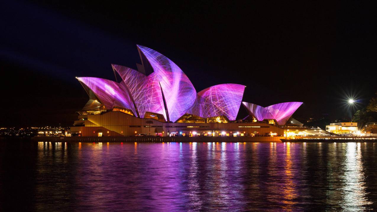 悉尼歌剧院夜景灯光5k壁纸