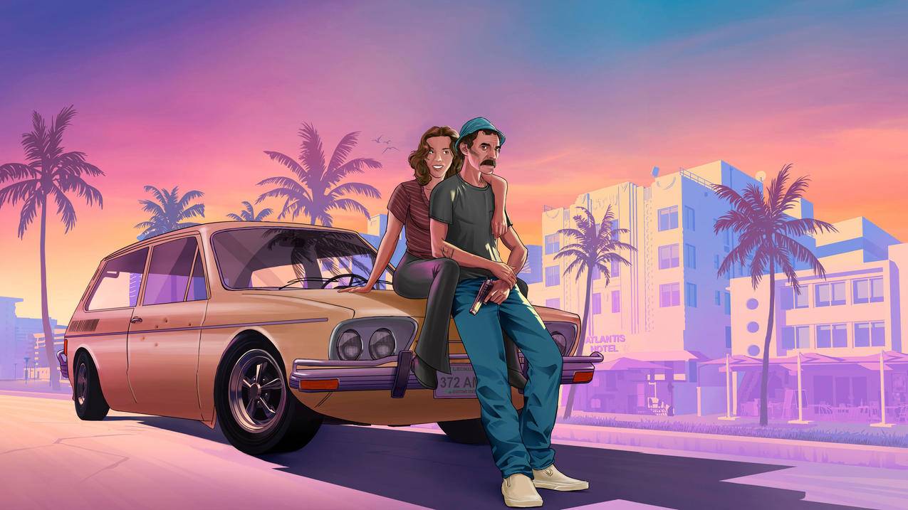 GTA6 人物 汽车 绘画 4K游戏壁纸