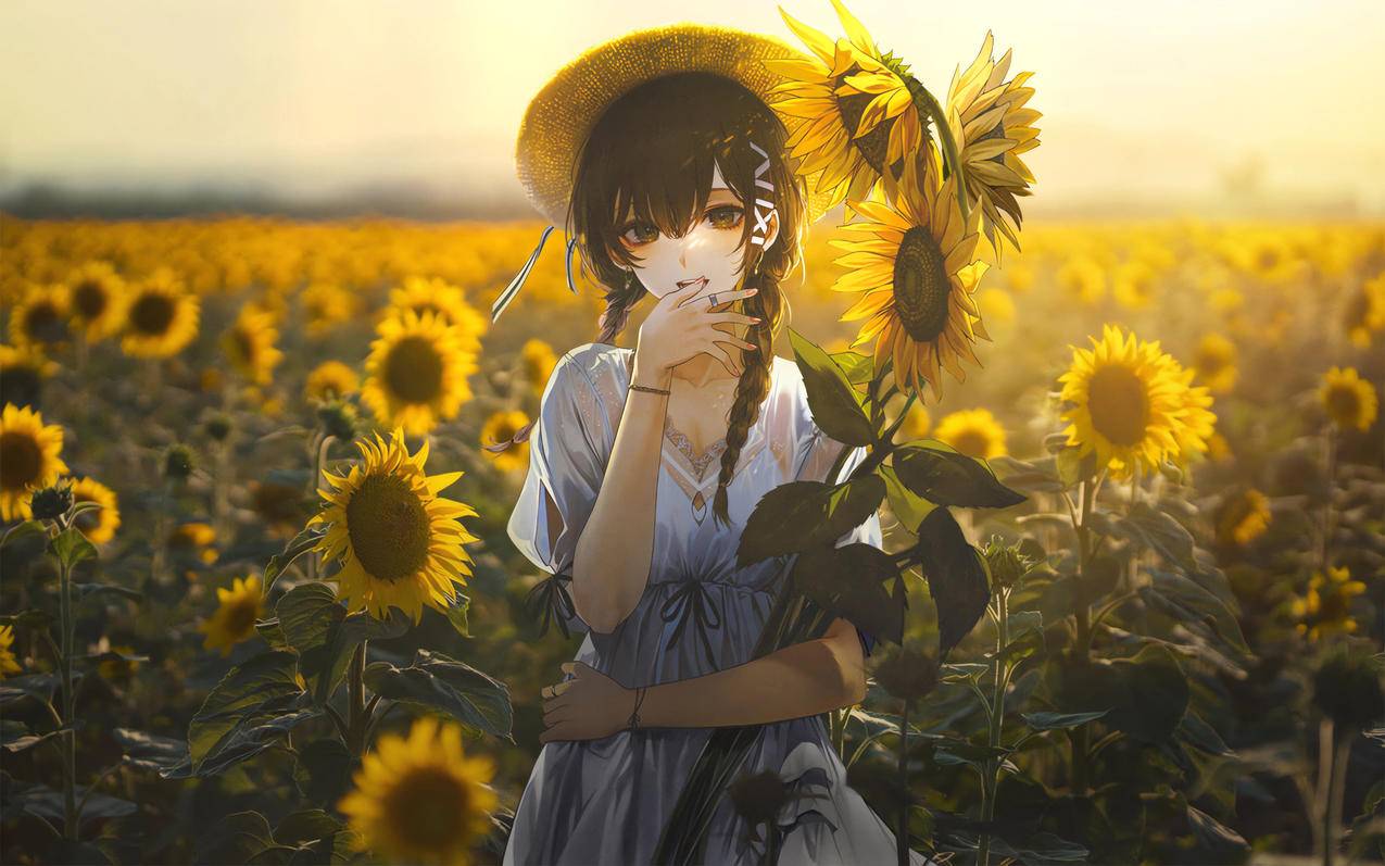 唯美花海姑娘 向日葵 车机壁纸4k超清全面屏 3840x2400