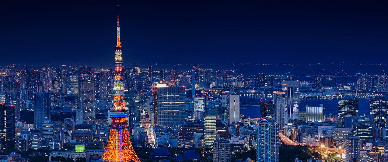 日本东京塔夜景带鱼屏壁纸