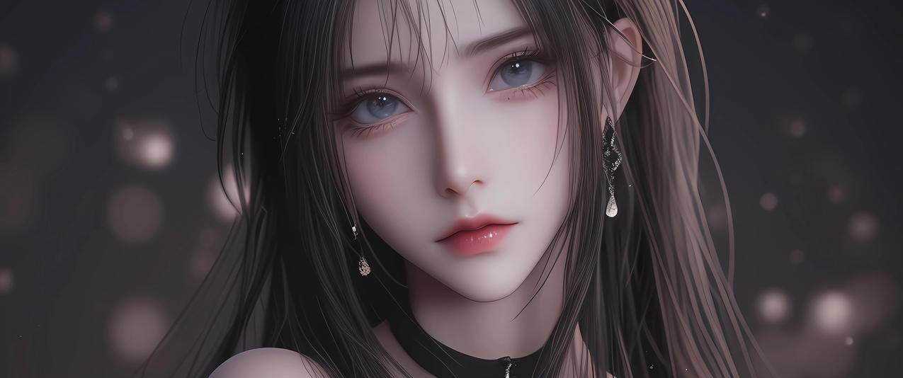 黑色长发女子 暗色系 唯美3440x1440带鱼屏壁纸