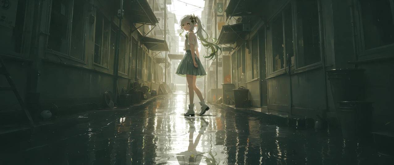 原神 纳西妲 雨后街道 3440x1440带鱼屏壁纸