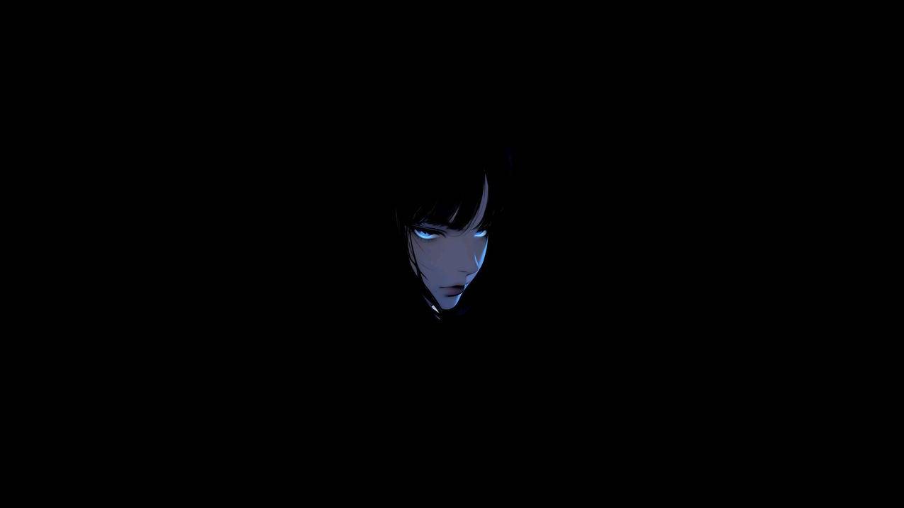 动漫女孩刘海 发光的眼睛 黑色背景4k壁纸