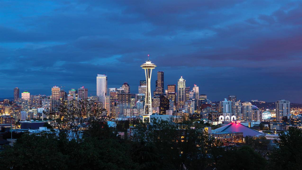 西雅图市中心 黄昏 4k风景高清壁纸